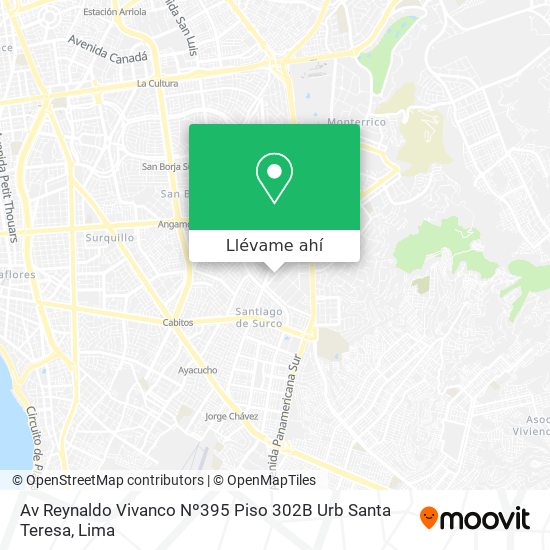 Mapa de Av Reynaldo Vivanco Nº395 Piso 302B   Urb  Santa Teresa