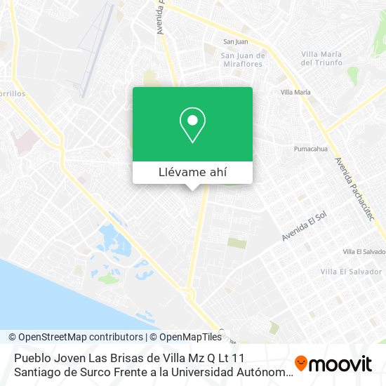 Mapa de Pueblo Joven Las Brisas de Villa Mz Q Lt 11 Santiago de Surco  Frente a la Universidad Autónoma del