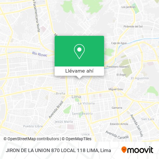 Mapa de JIRON DE LA UNION 870  LOCAL 118   LIMA