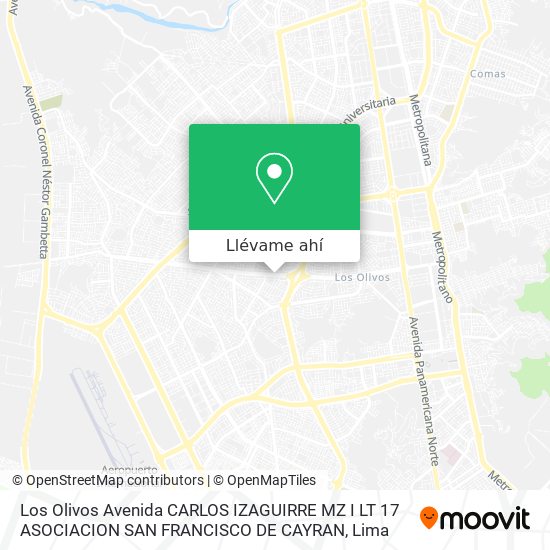 Mapa de Los Olivos Avenida CARLOS IZAGUIRRE MZ I LT 17 ASOCIACION SAN FRANCISCO DE CAYRAN