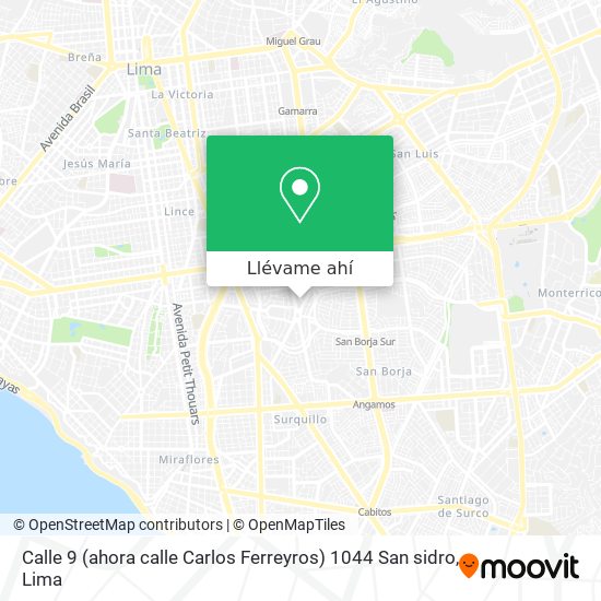 Mapa de Calle 9 (ahora calle Carlos Ferreyros) 1044  San sidro