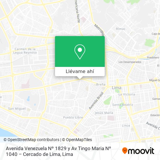 Mapa de Avenida Venezuela Nº 1829 y Av  Tingo Maria Nº 1040 – Cercado de Lima