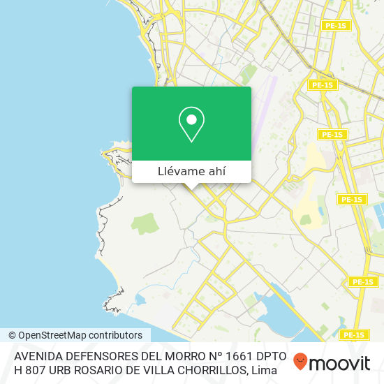 Mapa de AVENIDA DEFENSORES DEL MORRO Nº 1661   DPTO H 807   URB  ROSARIO DE VILLA  CHORRILLOS