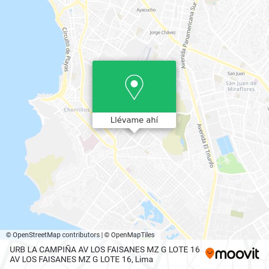 Mapa de URB  LA CAMPIÑA  AV  LOS FAISANES MZ  G LOTE 16  AV  LOS FAISANES MZ  G LOTE 16