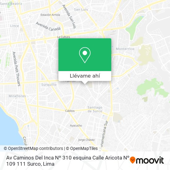Mapa de Av  Caminos Del Inca Nº 310  esquina Calle Aricota Nº 109 111  Surco