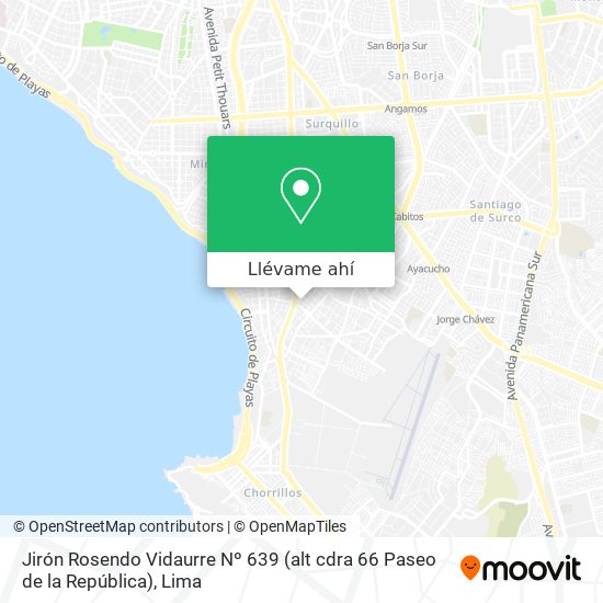 Mapa de Jirón Rosendo Vidaurre Nº 639 (alt cdra 66 Paseo de la República)