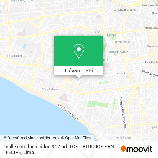 Mapa de calle estados unidos 917  urb LOS PATRICIOS SAN FELIPE