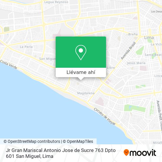 Mapa de Jr  Gran Mariscal Antonio Jose de Sucre 763 Dpto 601 San Miguel