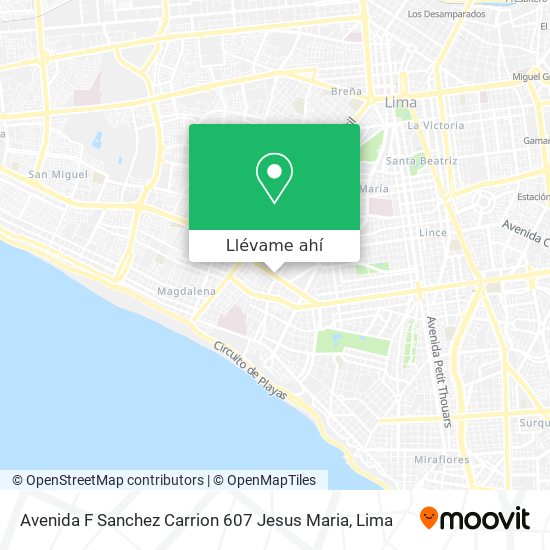 Mapa de Avenida F  Sanchez Carrion 607  Jesus Maria