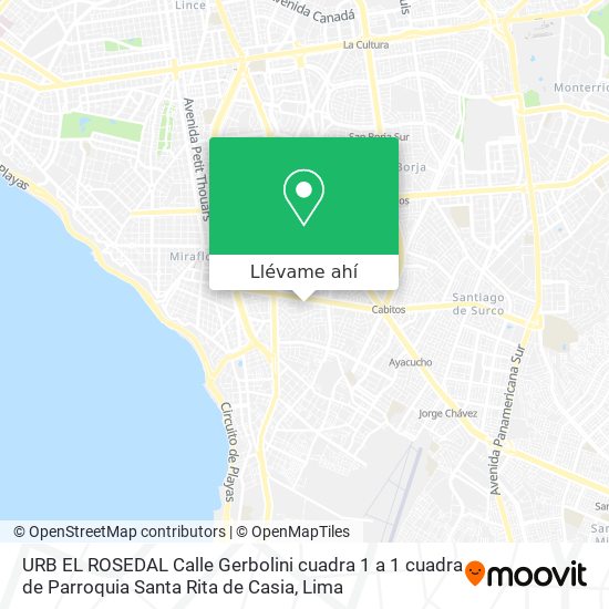 Mapa de URB  EL ROSEDAL   Calle Gerbolini cuadra 1   a 1 cuadra de Parroquia Santa Rita de Casia