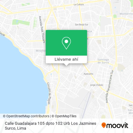 Mapa de Calle Guadalajara 105  dpto 102  Urb  Los Jazmines  Surco