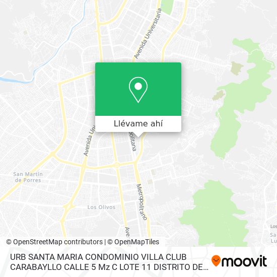 Mapa de URB  SANTA MARIA CONDOMINIO VILLA CLUB CARABAYLLO  CALLE 5  Mz C   LOTE 11  DISTRITO DE CARABAYLLO