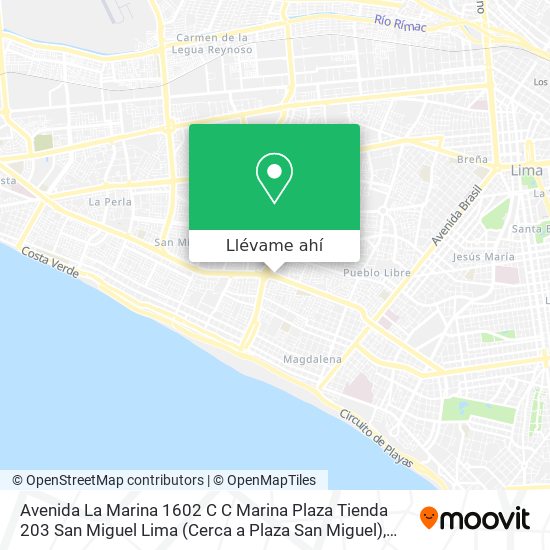 Mapa de Avenida La Marina 1602   C C Marina Plaza  Tienda 203  San Miguel  Lima (Cerca a Plaza San Miguel)