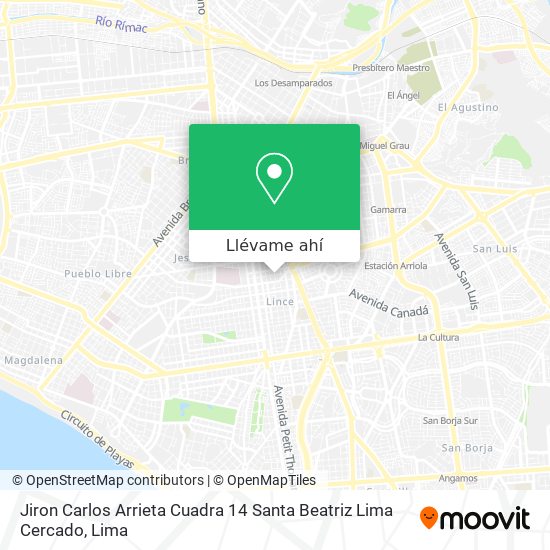 Mapa de Jiron Carlos Arrieta Cuadra 14 Santa Beatriz Lima Cercado