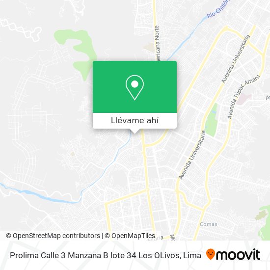 Mapa de Prolima Calle 3 Manzana B lote 34  Los OLivos