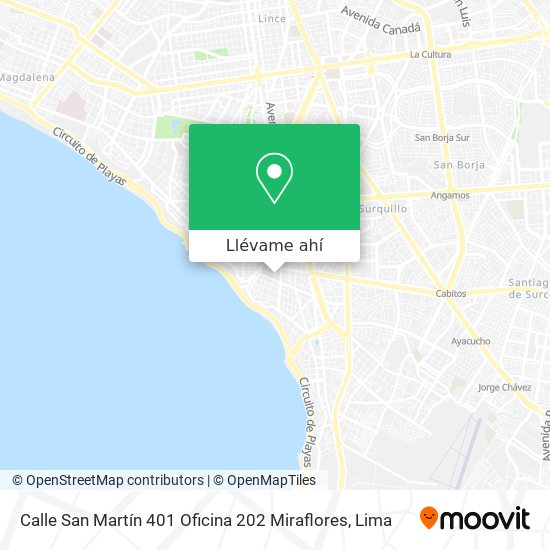 Mapa de Calle San Martín 401  Oficina 202  Miraflores