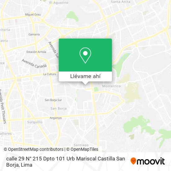Mapa de calle 29 N° 215 Dpto 101  Urb  Mariscal Castilla  San Borja