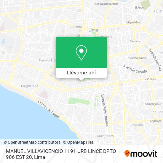 Mapa de MANUEL VILLAVICENCIO 1191 URB LINCE DPTO 906 EST 20