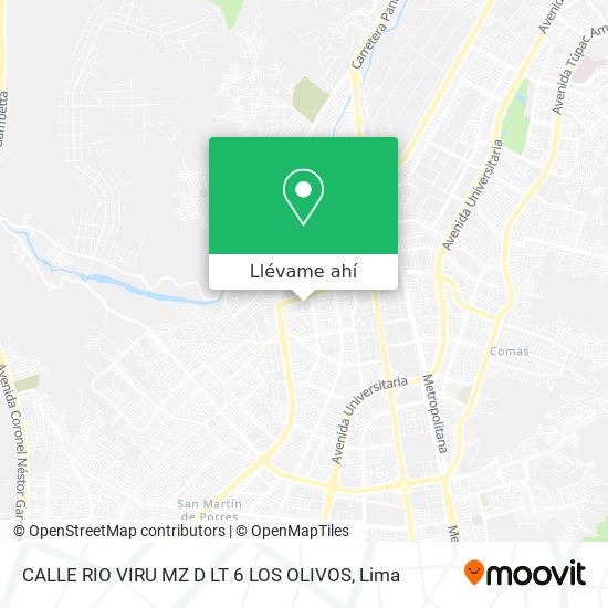 Mapa de CALLE RIO VIRU MZ D LT 6   LOS OLIVOS