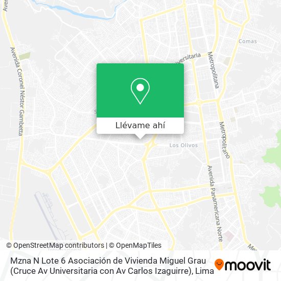 Mapa de Mzna  N Lote 6 Asociación de Vivienda Miguel Grau (Cruce Av Universitaria con Av  Carlos Izaguirre)
