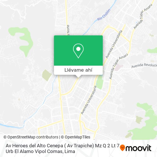 Mapa de Av  Heroes del Alto Cenepa ( Av Trapiche) Mz  Q 2 Lt 7  Urb  El Alamo Vipol   Comas