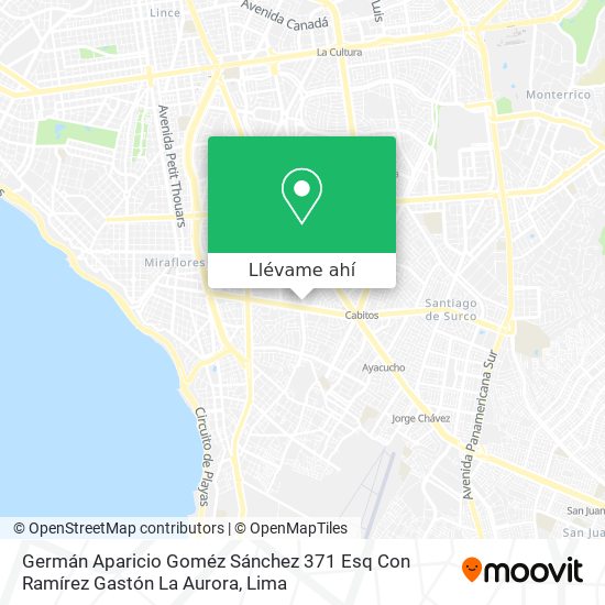 Mapa de Germán Aparicio Goméz Sánchez 371 Esq  Con Ramírez Gastón  La Aurora