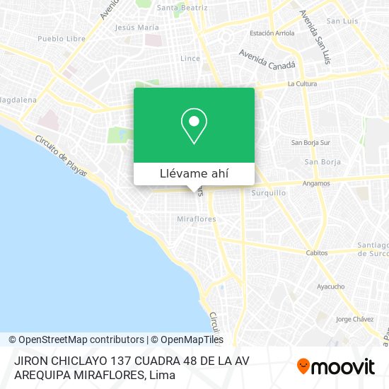 Mapa de JIRON CHICLAYO 137   CUADRA 48  DE LA AV  AREQUIPA MIRAFLORES