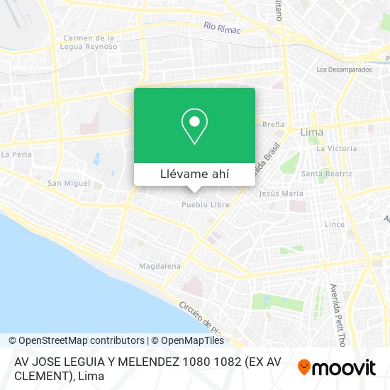 Mapa de AV  JOSE LEGUIA Y MELENDEZ 1080 1082 (EX AV CLEMENT)