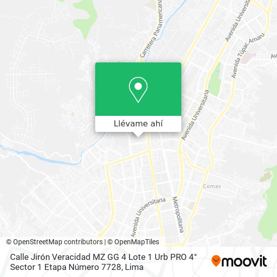 Mapa de Calle Jirón Veracidad MZ GG 4 Lote 1 Urb  PRO 4° Sector 1 Etapa Número 7728