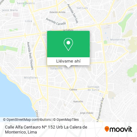 Mapa de Calle Alfa Centauro Nº 152   Urb  La Calera de Monterrico
