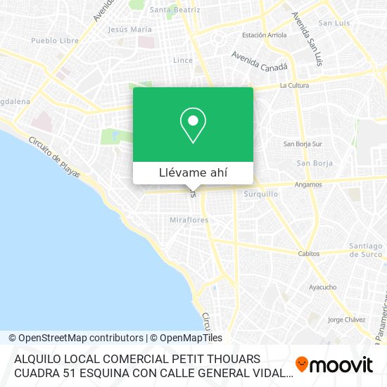 Mapa de ALQUILO LOCAL COMERCIAL    PETIT THOUARS CUADRA 51 ESQUINA CON CALLE GENERAL VIDAL (ALTURA SERPOST)