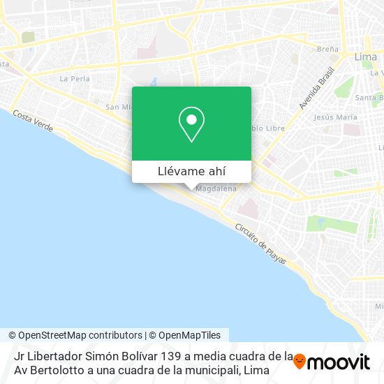 Mapa de Jr  Libertador Simón Bolívar 139 a media cuadra de la Av  Bertolotto  a una cuadra de la municipali