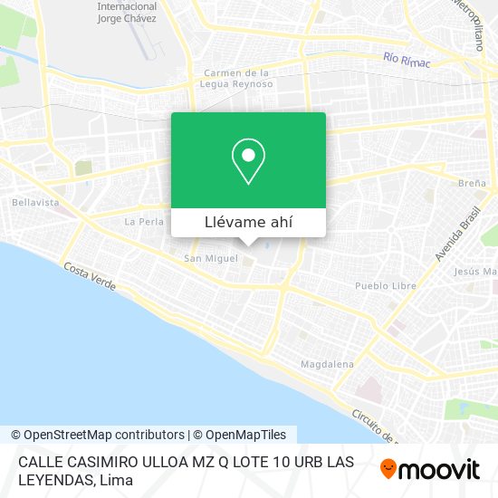 Mapa de CALLE CASIMIRO ULLOA MZ  Q LOTE 10 URB  LAS LEYENDAS