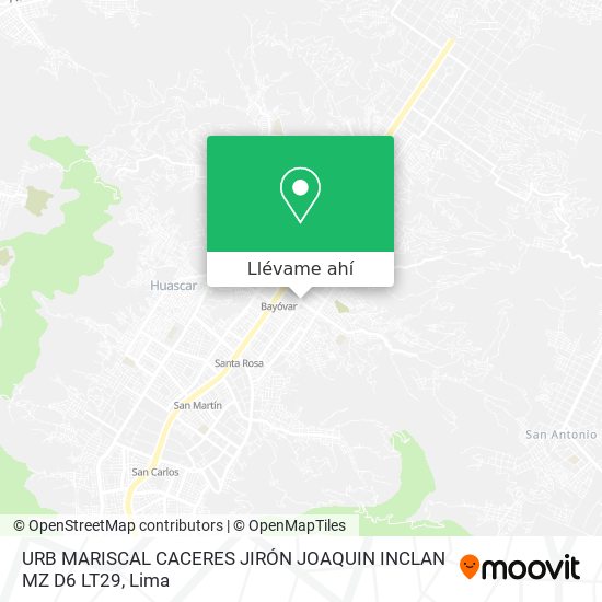 Mapa de URB  MARISCAL CACERES  JIRÓN JOAQUIN INCLAN   MZ  D6 LT29