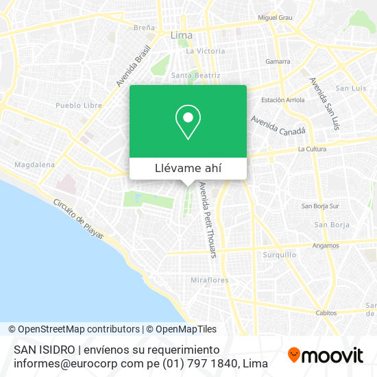 Mapa de SAN ISIDRO | envíenos su requerimiento  informes@eurocorp com pe   (01) 797 1840