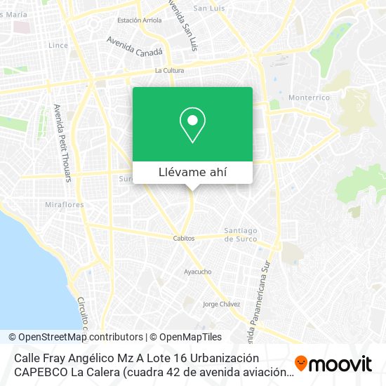 Mapa de Calle Fray Angélico Mz A Lote 16 Urbanización CAPEBCO  La Calera (cuadra 42 de avenida aviación)