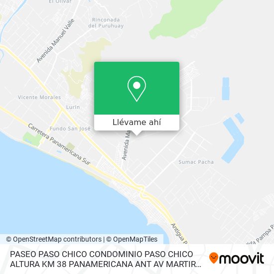 Mapa de PASEO PASO CHICO CONDOMINIO PASO CHICO  ALTURA KM 38 PANAMERICANA  ANT AV  MARTIR OLAYA