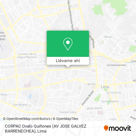 Mapa de CORPAC  Ovalo Quiñones (AV  JOSE GALVEZ BARRENECHEA)