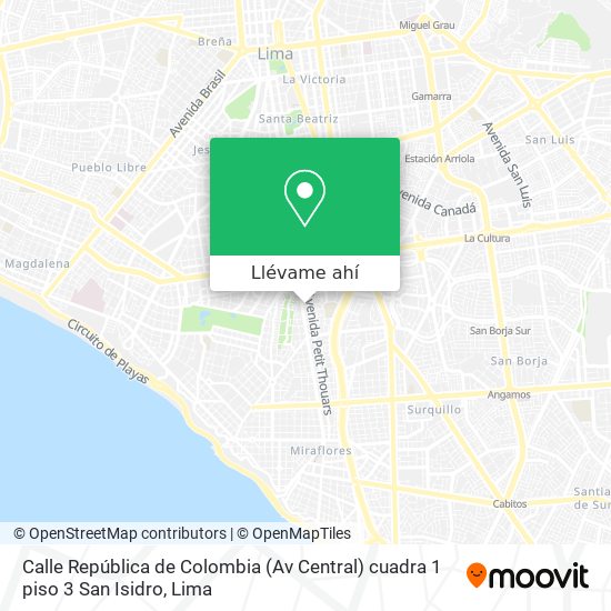 Mapa de Calle República de Colombia (Av  Central) cuadra 1  piso 3  San Isidro