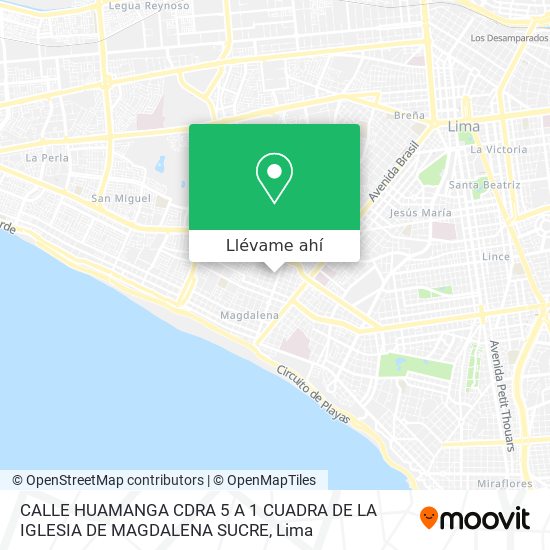 Mapa de CALLE HUAMANGA CDRA  5 A 1 CUADRA DE LA IGLESIA DE MAGDALENA SUCRE