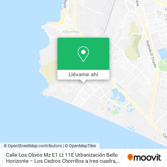 Mapa de Calle Los Olivos Mz E1 Lt  11E Urbanización Bello Horizonte – Los Cedros  Chorrillos  a tres cuadra