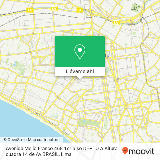 Mapa de Avenida Mello Franco 468 1er piso DEPTO A   Altura cuadra 14 de Av  BRASIL