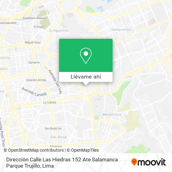 Mapa de Dirección  Calle Las Hiedras 152   Ate   Salamanca    Parque Trujillo