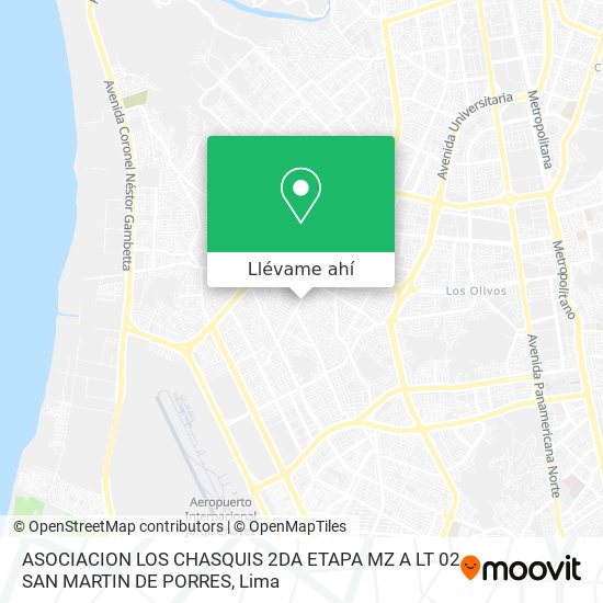Mapa de ASOCIACION LOS CHASQUIS 2DA  ETAPA MZ  A LT 02 SAN MARTIN DE PORRES