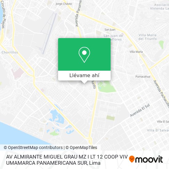 Mapa de AV  ALMIRANTE MIGUEL GRAU MZ  I LT  12 COOP  VIV  UMAMARCA PANAMERICANA SUR