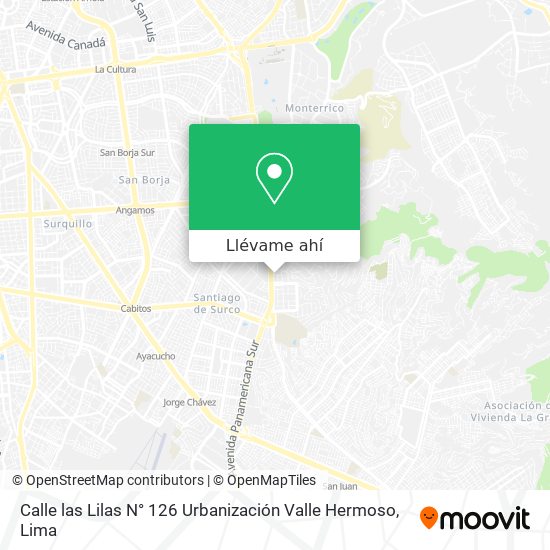 Mapa de Calle las Lilas N° 126 Urbanización Valle Hermoso