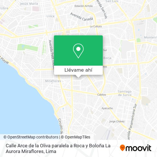 Mapa de Calle Arce de la Oliva  paralela a Roca y Boloña  La Aurora Miraflores
