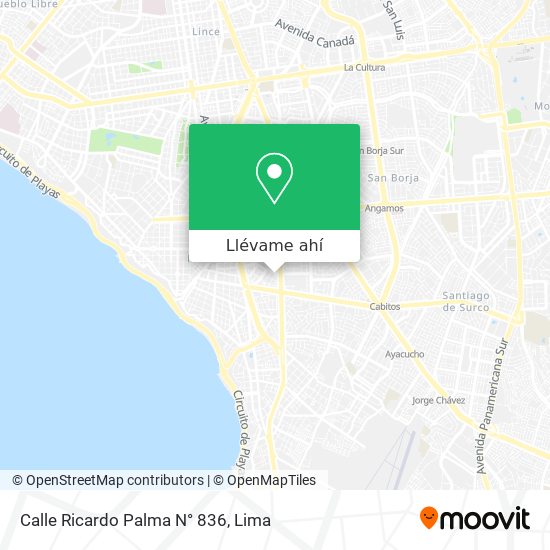 Mapa de Calle Ricardo Palma N° 836