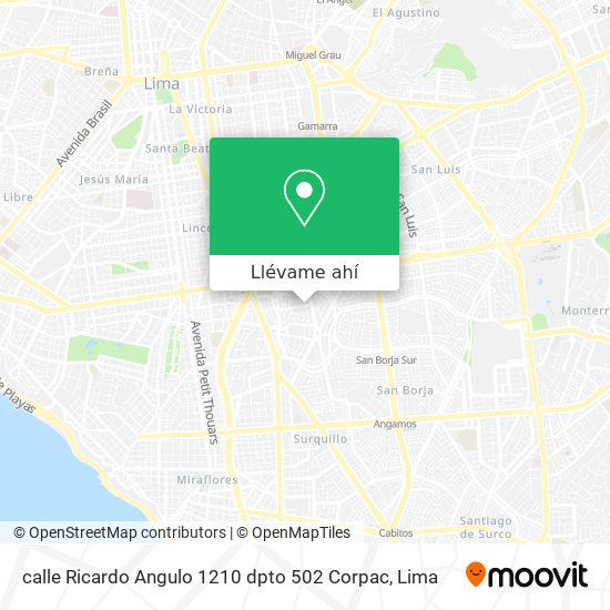 Mapa de calle Ricardo Angulo 1210 dpto 502  Corpac