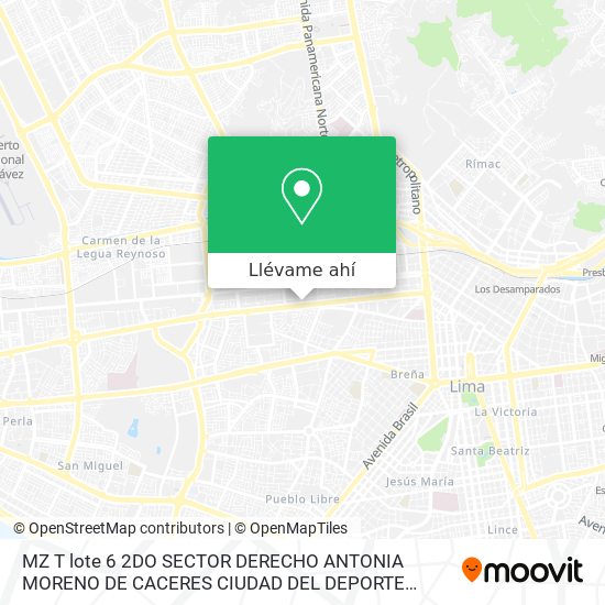 Mapa de MZ T lote 6 2DO SECTOR DERECHO   ANTONIA MORENO DE CACERES   CIUDAD DEL DEPORTE   VENTANILLA   CALL